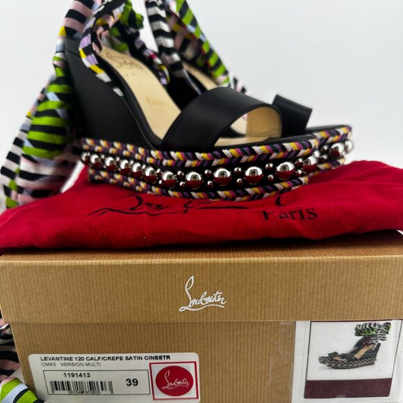Louboutin Levatine Wedges Ankle Tie - Size 39 - Picture 1 of 5